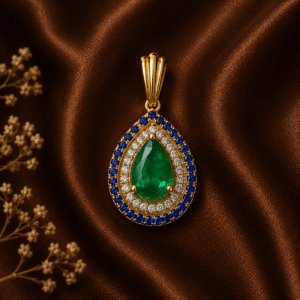 Embrald +Diamond + Blue Saphayer Pendant