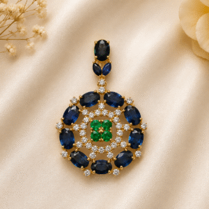 Blue Saphayer + Emerald + Diamond Pendant