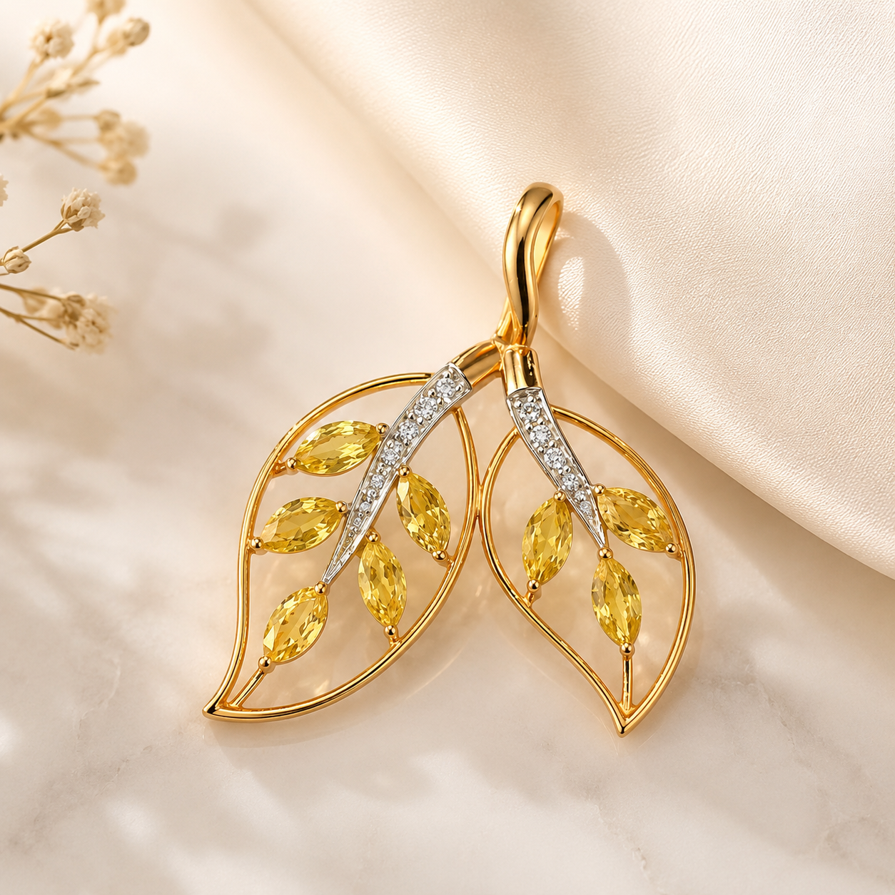 Yellow Sapphire Leaf Pendant