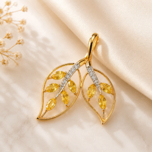Yellow Saphayer + Diamond leave Pendant