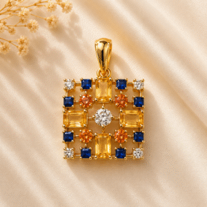 Blye Saphayer + Yellow Saphayer + Diamond + Orange Saphayer Pendant