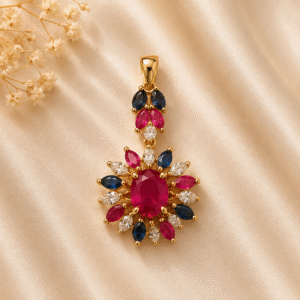 Ruby + Blue saphayer + Diamond Pendant