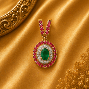 Ruby + Emerald + Diamond Pendant