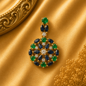 Blue Saphayer + Emerald + Diamond Pendant