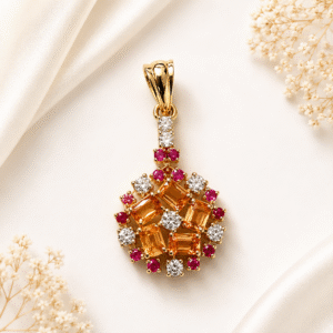 Yellow Saphayer + Ruby + Diamond Pendant