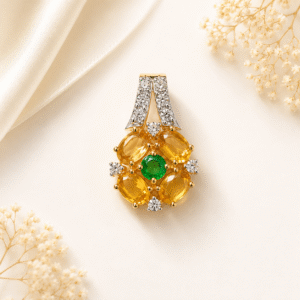 Yellow Saphayer + Emerald + Diamond Pendant