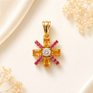 Yellow Saphayer + Ruby + Diamond Pendant