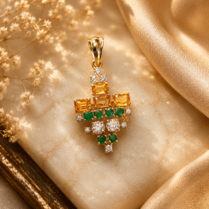 Yellow Saphayer + Emerald + Diamond Pendant