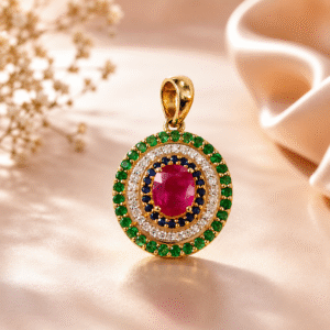 Emerald + Ruby + Diamond Pendant