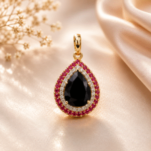 Blue Sapphire + Ruby + Diamond Pendant