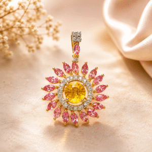 Yellow Sapphire + Pink Ruby + Diamond Pendant