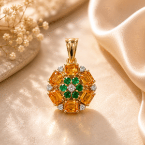 Yellow Sapphire + Emerald + Diamond Pendant