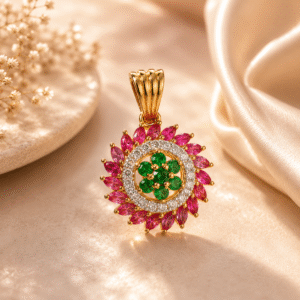 Ruby + Emerald + Diamond Pendant