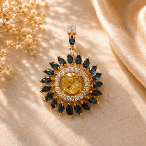 Yellow Sapphire + Blue Sapphire + Diamond Pendant