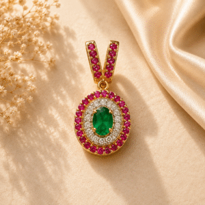 Ruby + Emerald + Diamond Pendant