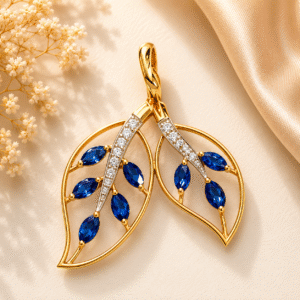 Blue Sapphire Leaf Diamond Pendant