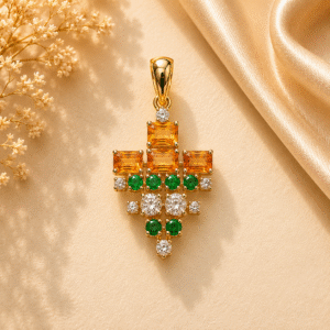 Emerald + Yellow Sapphire + Diamond Pendant