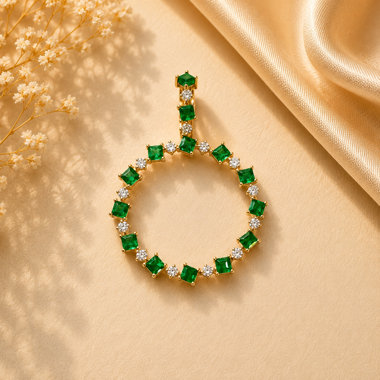 Emerald + Diamond Pendant