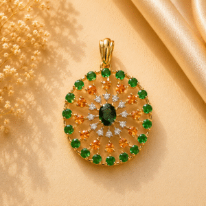 Emerald + Yellow Sapphire + Blue Sapphire + Diamond Pendant