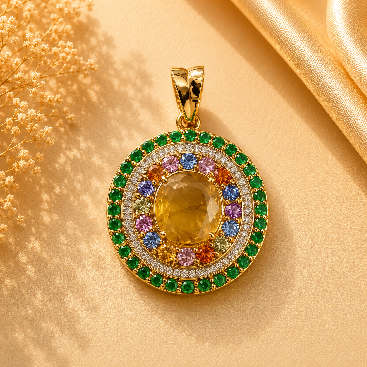 Multi Gemstone Diamond Pendant