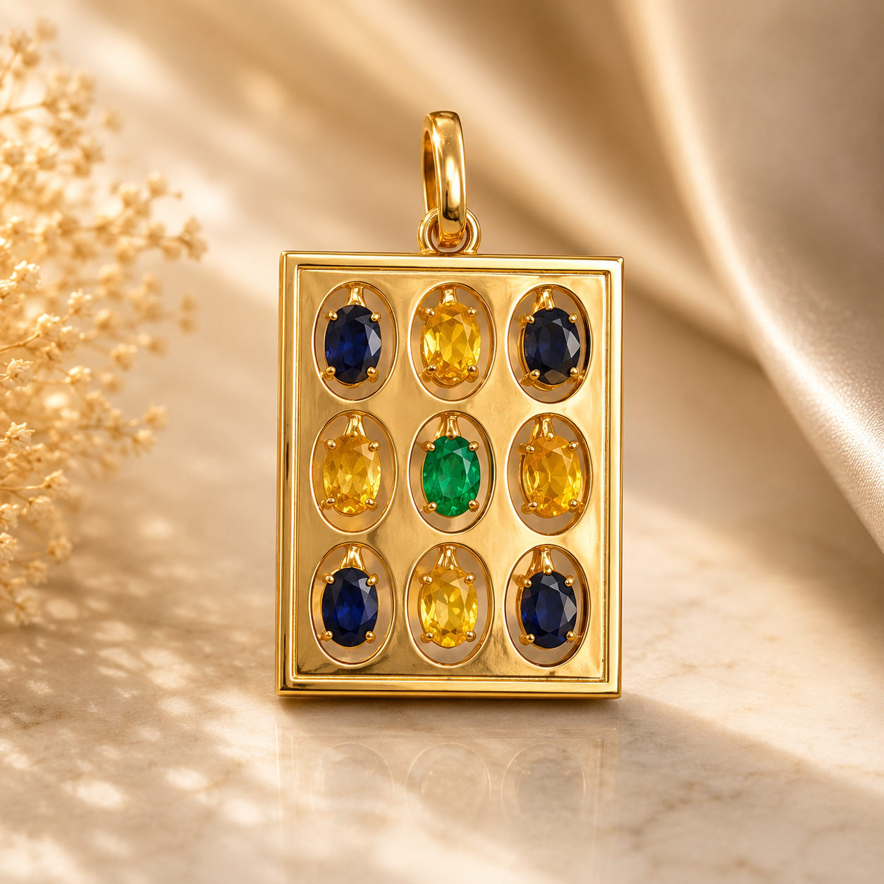 Multi Gemstone Hanging Diamond Pendant