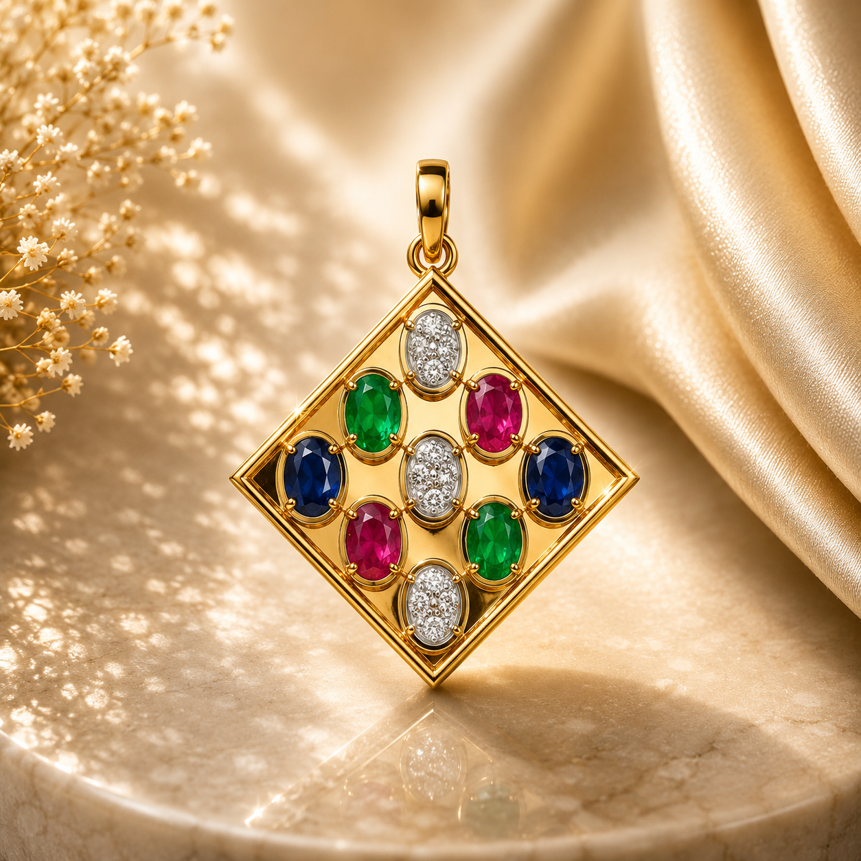 Multi Gemstone Hanging Diamond Pendant