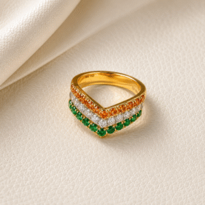 Emerald, Orange Sapphire & Diamond Ring