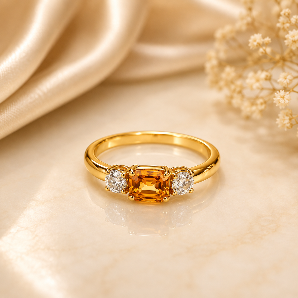 Yellow saphayer+ Diamond Ring