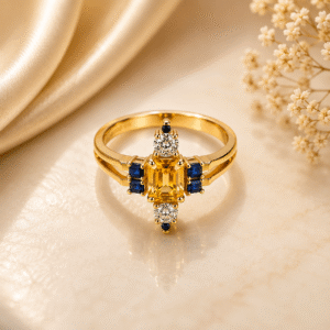 Yellow Sapphire, Blue Sapphire & Diamond Ring