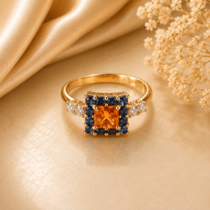 Yellow Sapphire, Blue Sapphire & Diamond Ring